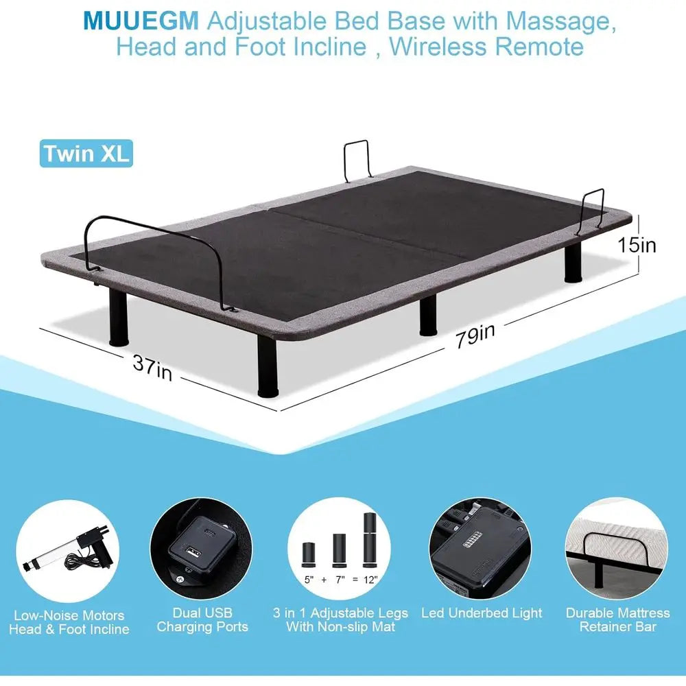 Ergonomic Split King Adjustable Bed Base with Massage, Wireless Remote, LED Light, USB Ports, Easy Assembly