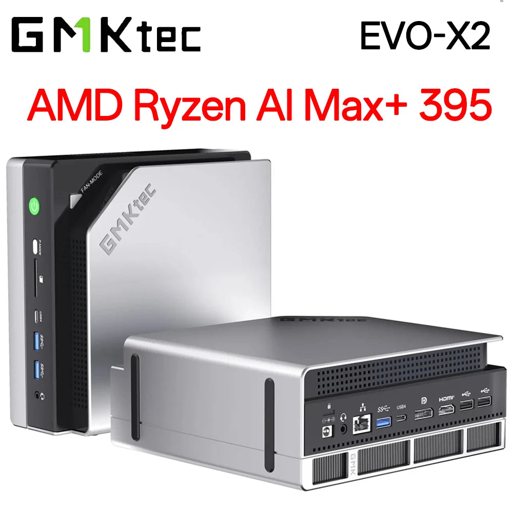 GMKtec Mini PC EVO-X2 AMD Ryzen Al Max+ 395 Mini Gaming ComputerLPDDR5X 128GB 8000MHz (16GB*8) M.2 PCie4.0 SSD WIFI7 BT5.4 USB4