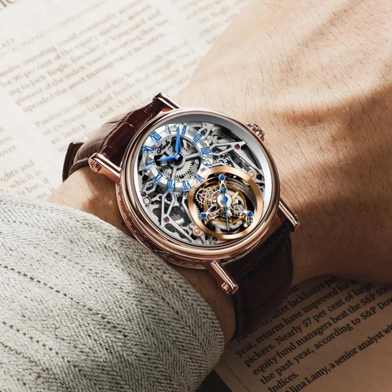 Haofa Tourbillon Watch for Men CNC Classical Texture Engraving Sapphire Manual Skeleton Movement Mechancial Watch Business 1602