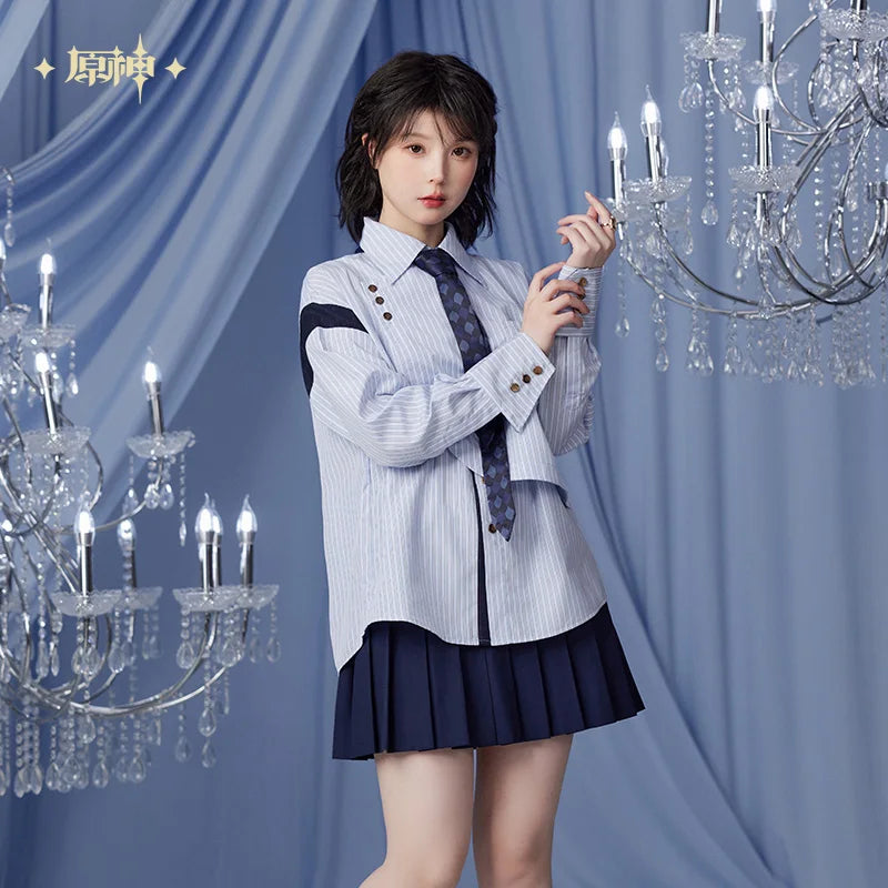 Pre-sale Official Genshin Impact Furina Unisex Striped Casual Shirt Daily Wearing Fashion Long Sleeve Blouse Cosplay Costumes