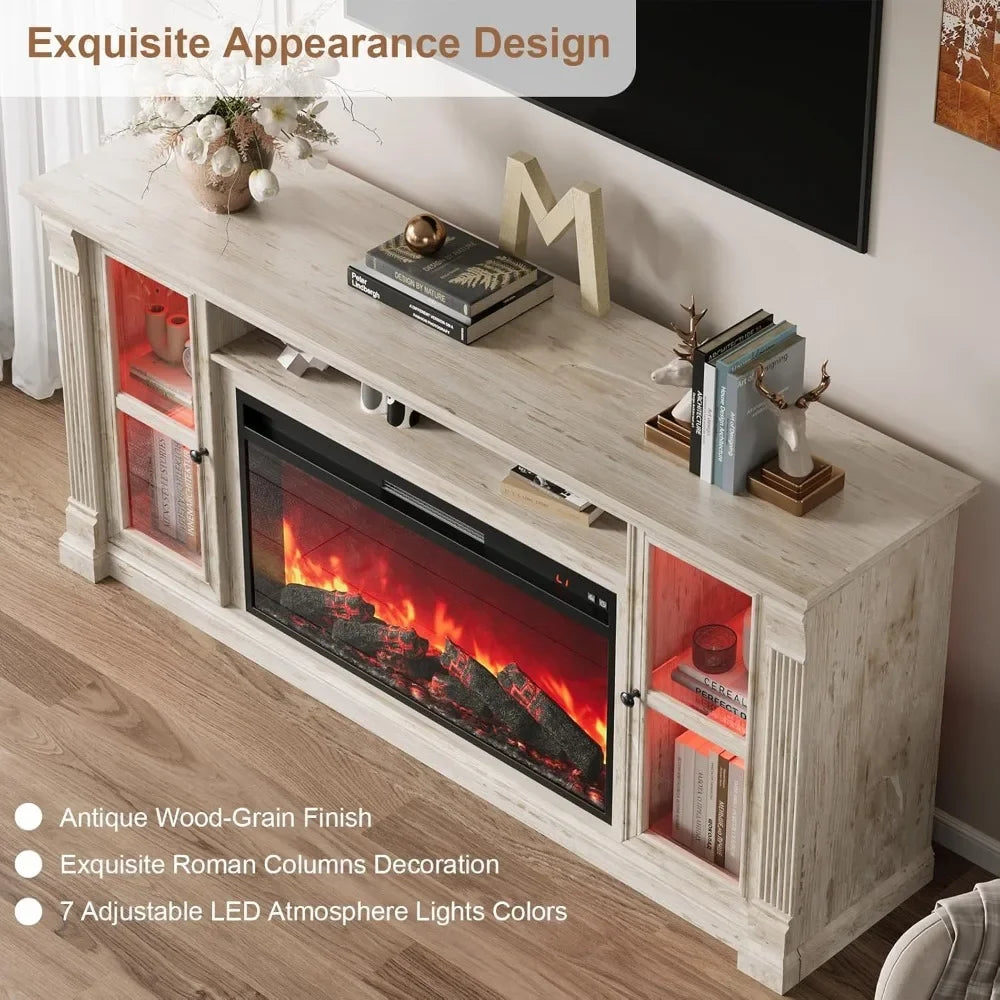 Farmhouse Style Highboy Entertainment Center TV Stand for up to 80'' TVs 70'' Modern with 36'' Electric Fireplace And，Customized