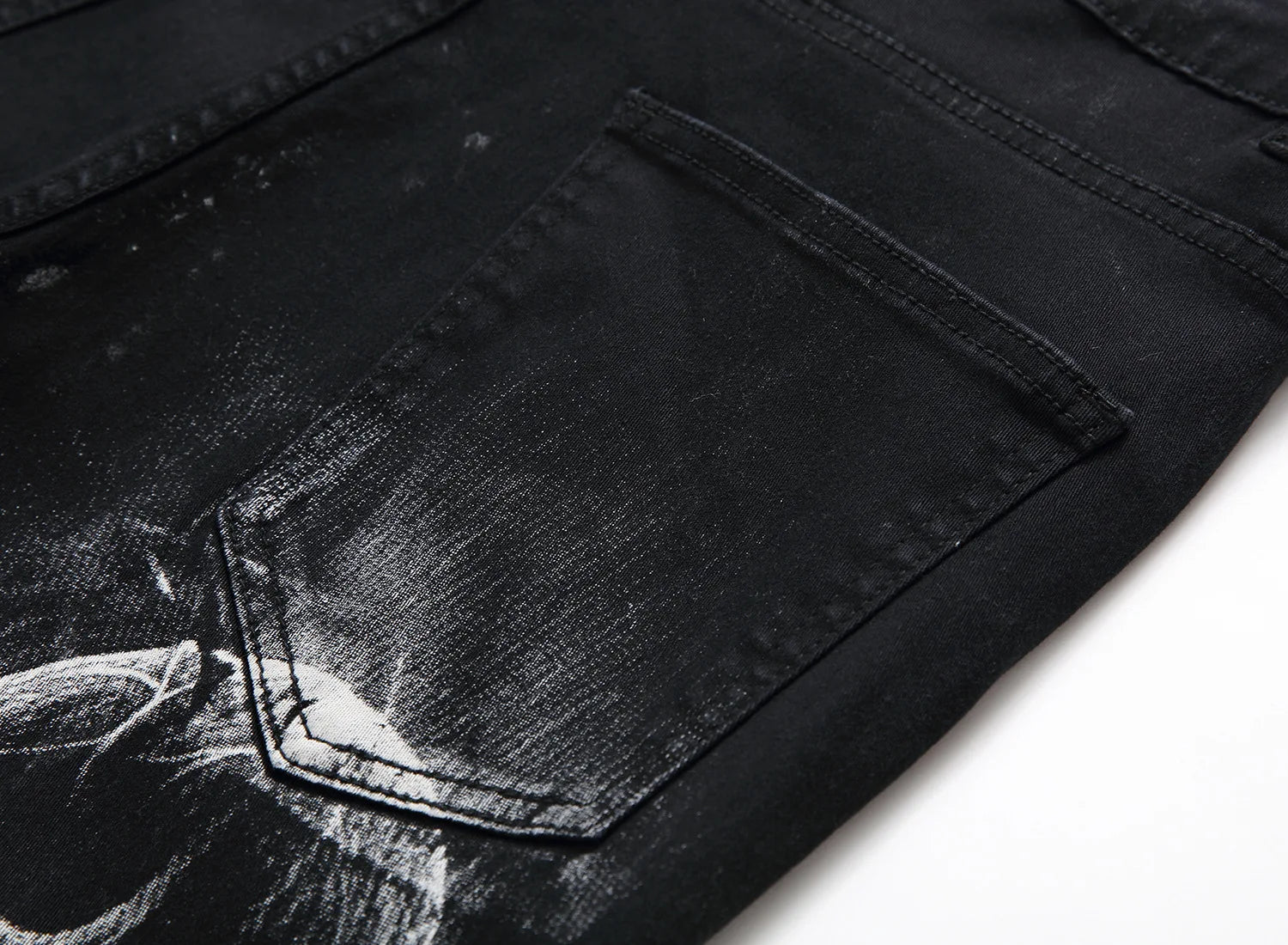 2026 Men's Blue 3D Printing Jeans, Black Wolf Pattern Printed Punk Straight Cotton Casual Print Denim Pants Asian Size 28-42