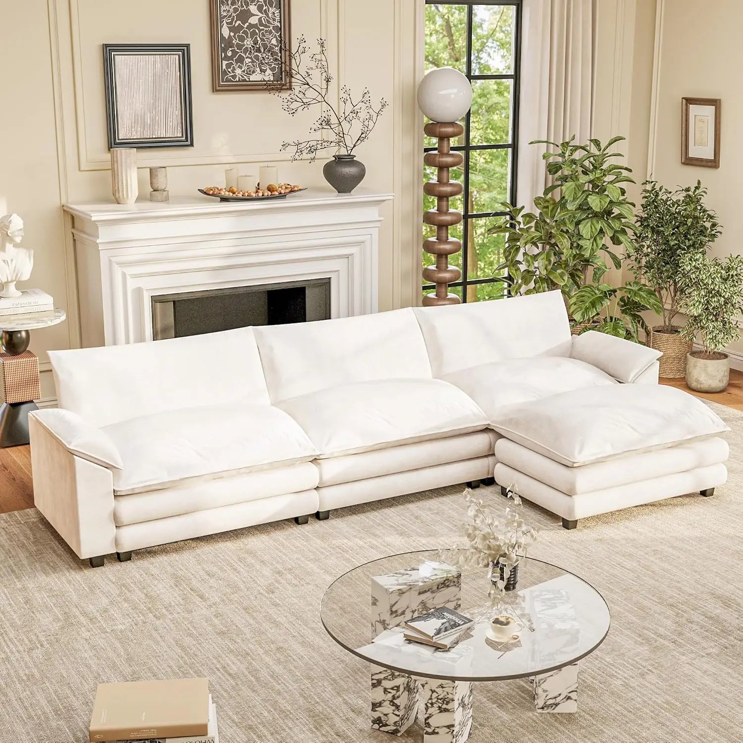 119 Modular Sectional Sofa with Reversible Ottoman Deep Seat Chenille for Living Room, Custom