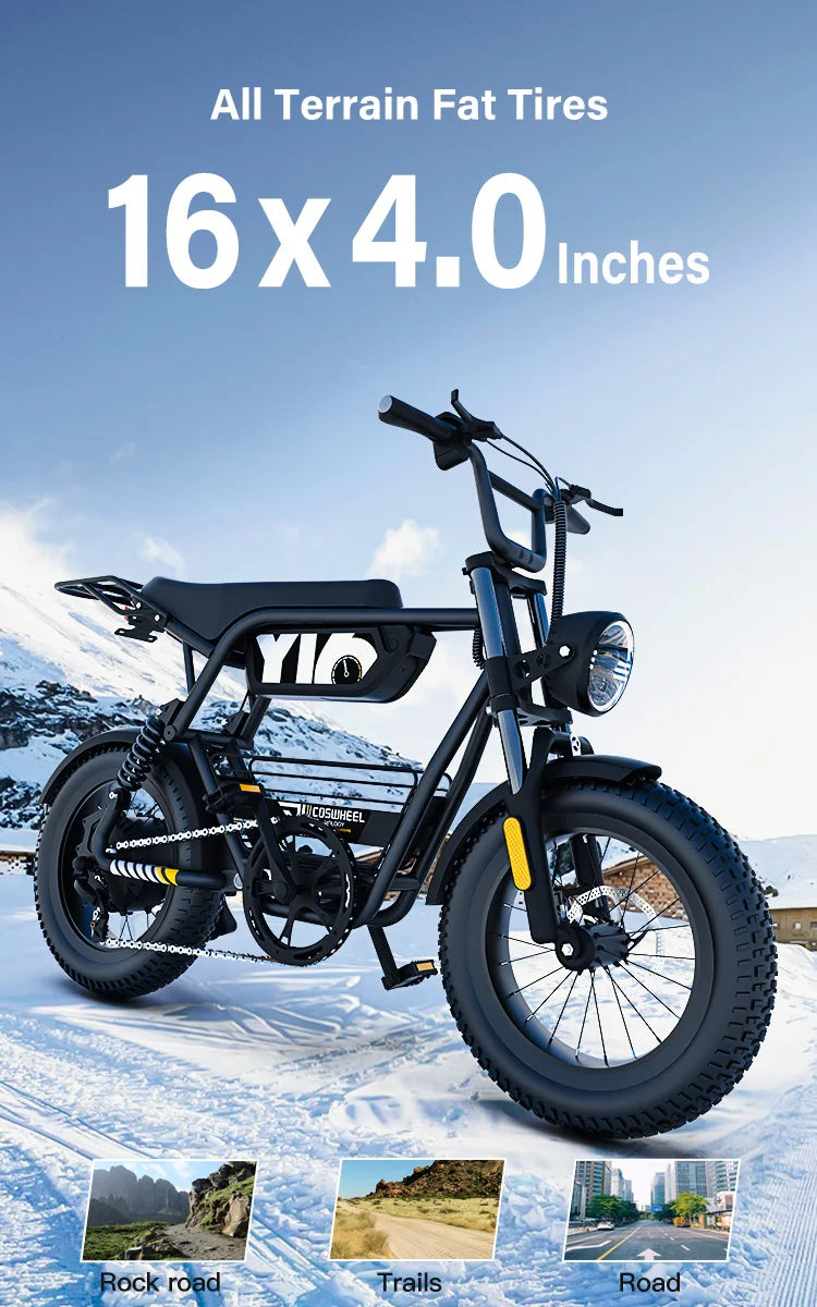 Coswheel Y16 adult E-bike 1000W 48V15Ah battery commute Electric Bike,16-inch Fat Tire E-Mountain bike