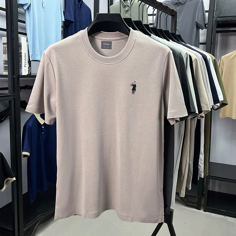 High end silky cotton breathable short sleeve T-shirt men summer designer Paul brand embroidered fashion casual round neck top