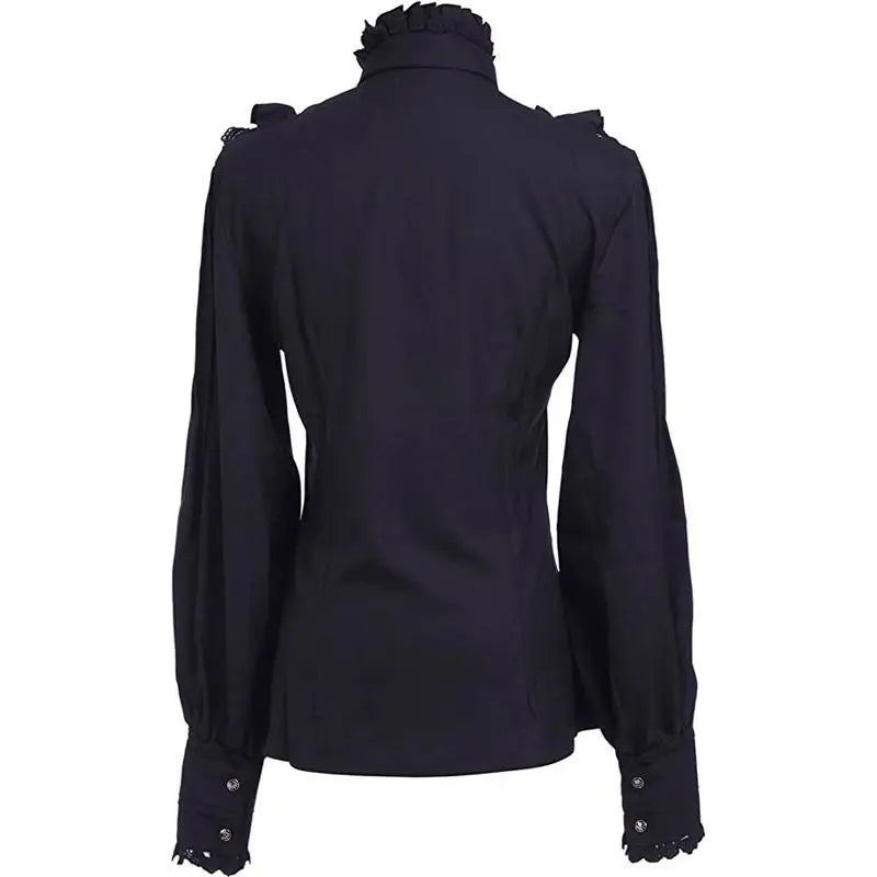 ouji Women's Victorian Gothic Blouse Ruffled High Collar Long Sleeve Renaissance Style Top Lolita Cosplay Costume Party Wear
