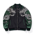 Harajuku Yokosuka Dragon Embroidered Jacket Autumn Street Hip Hop Men's Green Sleeve Japanese Coat