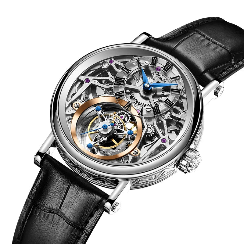 Haofa Tourbillon Watch for Men CNC Classical Texture Engraving Sapphire Manual Skeleton Movement Mechancial Watch Business 1602