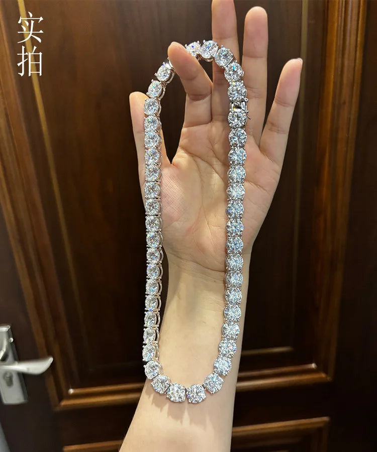 Butterflykiss Luxury Unisex 10mm Total156/236CT  Moissanite Tennis Necklace Full Moissanite Chain S925 Silver For Men Women Gift