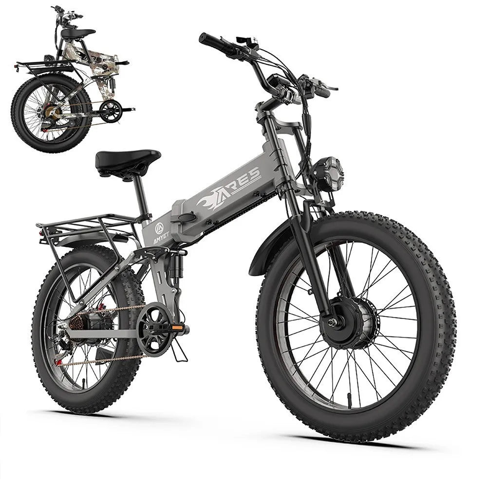 Electric Bike 2000W 52V 25AH AWD Dual Motor Folding E-bike 24" Fat Tire US