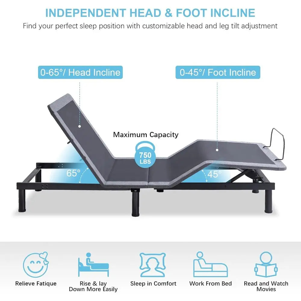 Ergonomic Split King Adjustable Bed Base with Massage, Wireless Remote, LED Light, USB Ports, Easy Assembly
