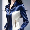 Contrast Satin Jacket Women's 2025 Early Spring Summer New Shirt Female High Quality Western-Style Waist Coat Zipper Tops Ladies