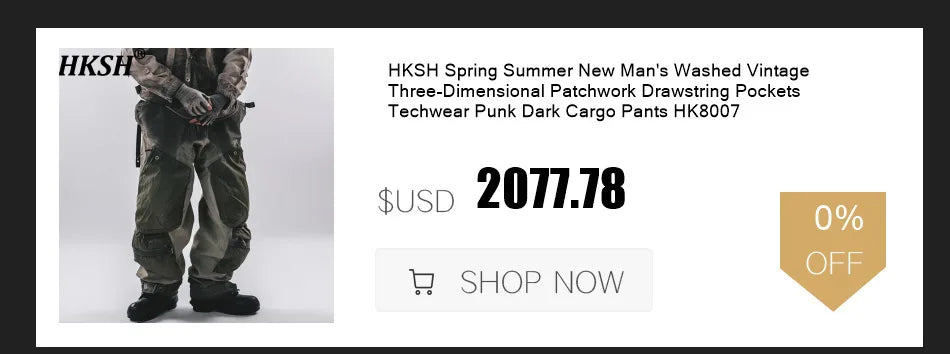 HKSH Spring Autumn New Men Trend Ripped Frayed Denim Patchwork Jacket Elastic Waist Wide-Leg Pants Fashion Two-Piece Set HK16899