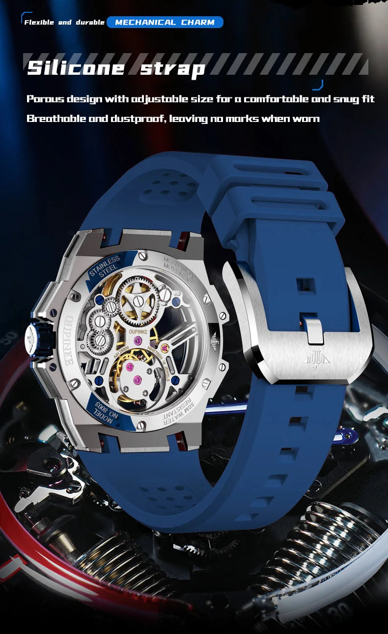 OUPINKE 8003 Tourbillon Watch Luxury Brand Automatic Mechanical Watch Original Waterproof Silicone Men's Watch Reloj Hombres