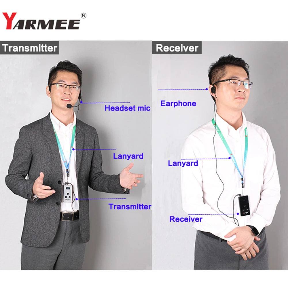 YARMEE Full Set Wireless Audio Tour Guide System  2 Transmitters +38 Receivers With Microphone Charger case