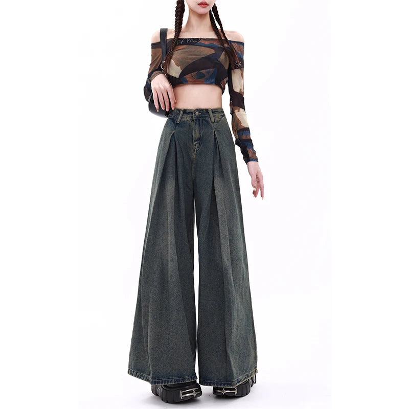 Women's Blue Y2k Jeans Baggy Harajuku Aesthetic Streetwear 2000s Trashy Oversize Denim Trousers Loose Jean Pants Vintage Clothes