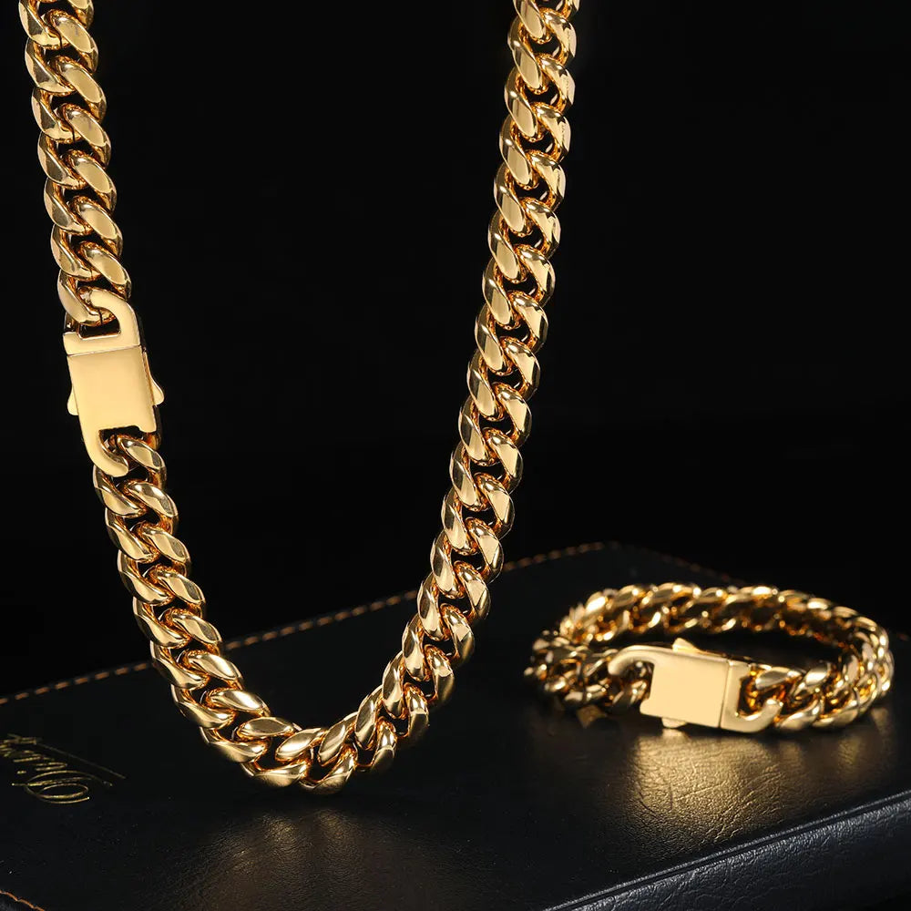 8-16mm 316L Stainless Steel Hip Hop Jewelry Curb Miami Cuban Link Chain Necklace Bracelet Gift for Men Women