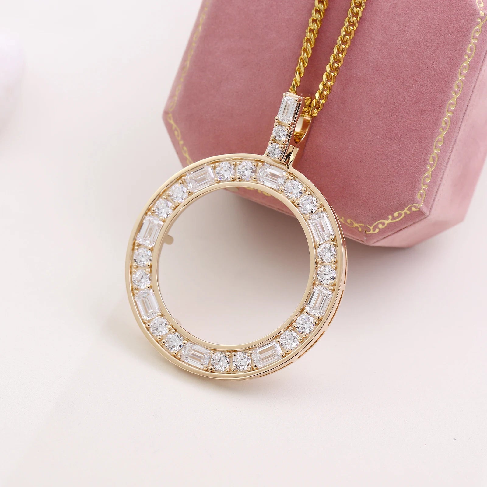 Provence jewelry 10K/14K gold memento coin pendant emerald cut lab diamond round pendant birthday Anniversary gift for boyfriend