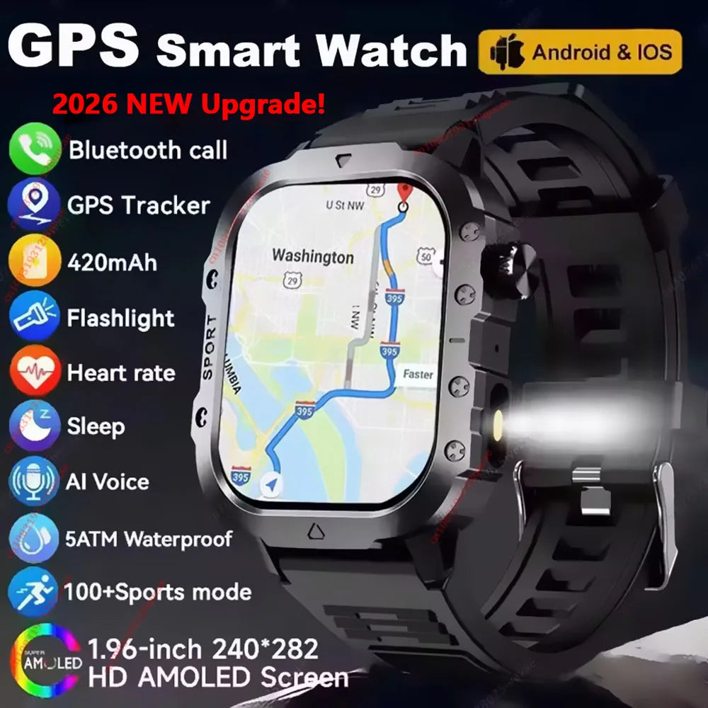 2026 New SmartWatch Men For Women Militray Outdoor GPS Tracker Sport Watches Heart Rate Sleep Waterproof Smart Watch IOS Android