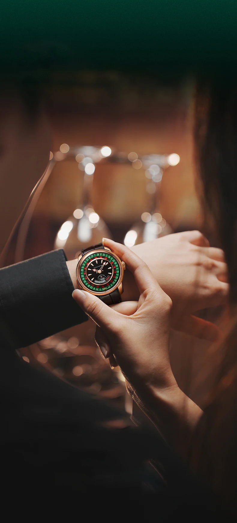 Lucky Harvey Player Series Mechanical Watches for Men European Roulette Game Dial Automatic Movement Funny Design Party Watch