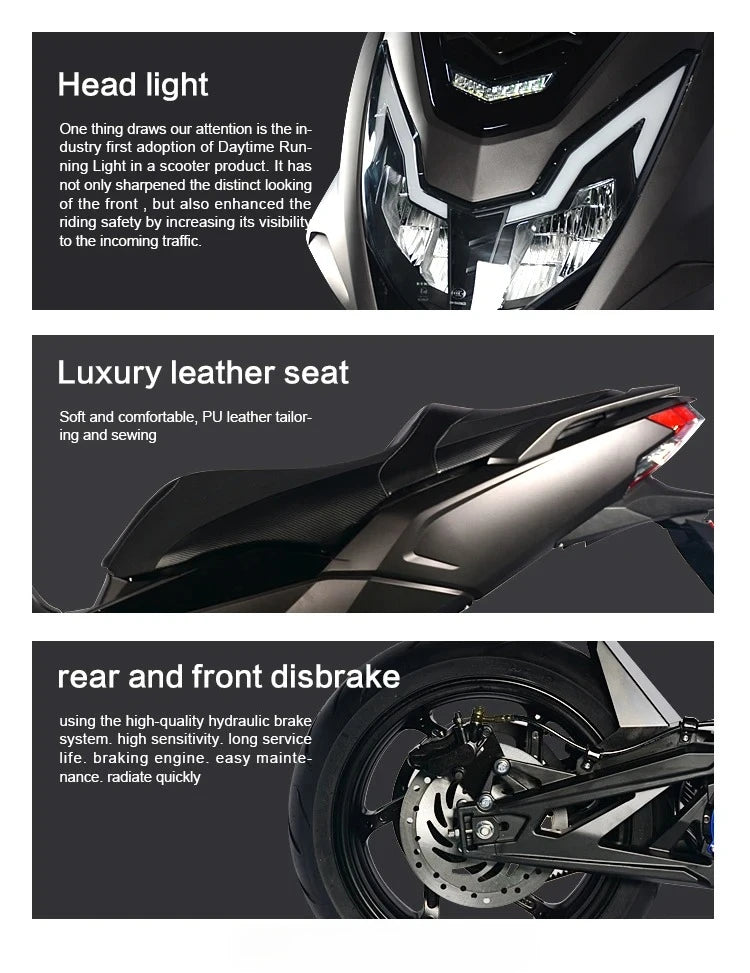 4000W High-Power Electric Motorcycle for Adults, 2-Wheel E-Bike with Disc Brakes