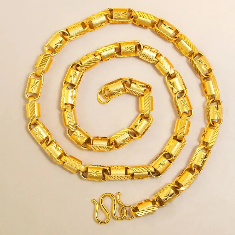9999 pure gold starburst faceted 8mm necklace men's domineering rich chain 24K real gold jewelry