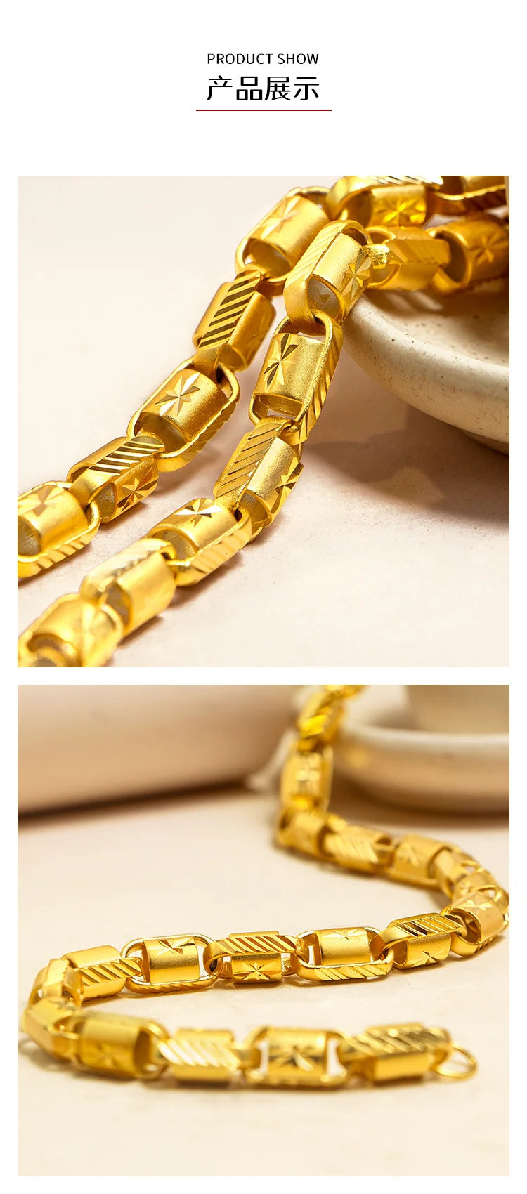9999 pure gold starburst faceted 8mm necklace men's domineering rich chain 24K real gold jewelry