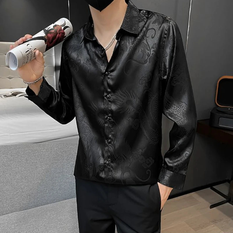 Shirts For Men Business Black Man Shirt Funny Plain Anime Graphic High Quality Luxury Summer Fashion 2025 Trend Slim Fit Silk