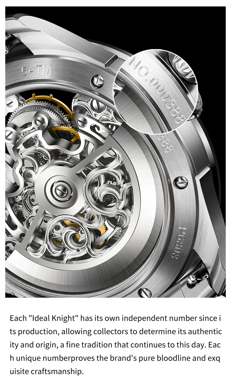 IDEAL KNIGHT Real Tourbillon Automatic Watches for Men 43mm Large Dial Blue Earth Series High-end Luxury Brand Mechanical Watch