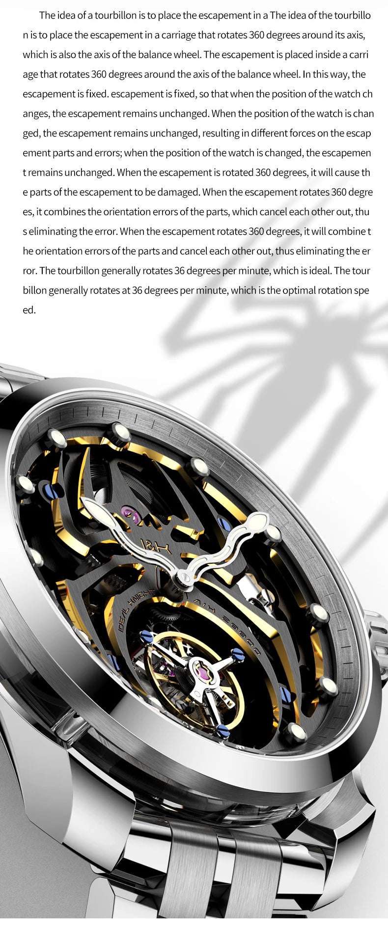 Ideal Knight Automatic Mechanical Watch for Men Hollow out Spider Design   Flywheel Movement Sapphire Mirror Men's Watches