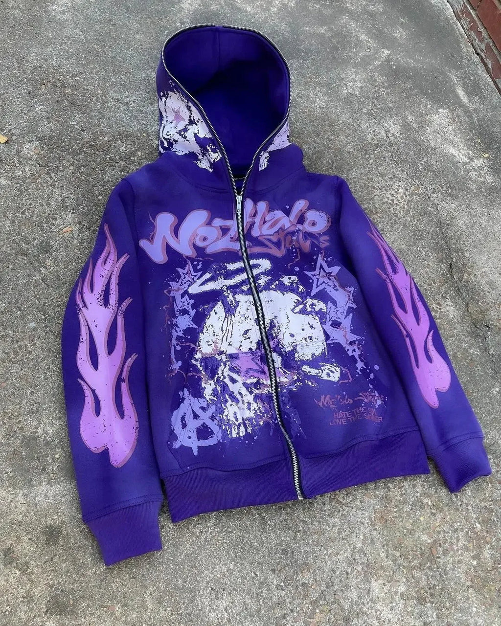 6XL Y2K Cartoon Graphic Hoodies For Man, Hiphop Anime Zipper Mans Hoodie, Woman Oversized Crop Tops