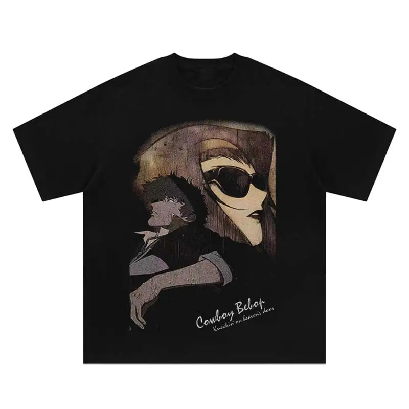 Japan Harajuku Hip Hop Streetwear Summer Anime Pattern Print T-Shirt Vintage Trend Washed Fashion Oversized Cotton Tshirt Tops