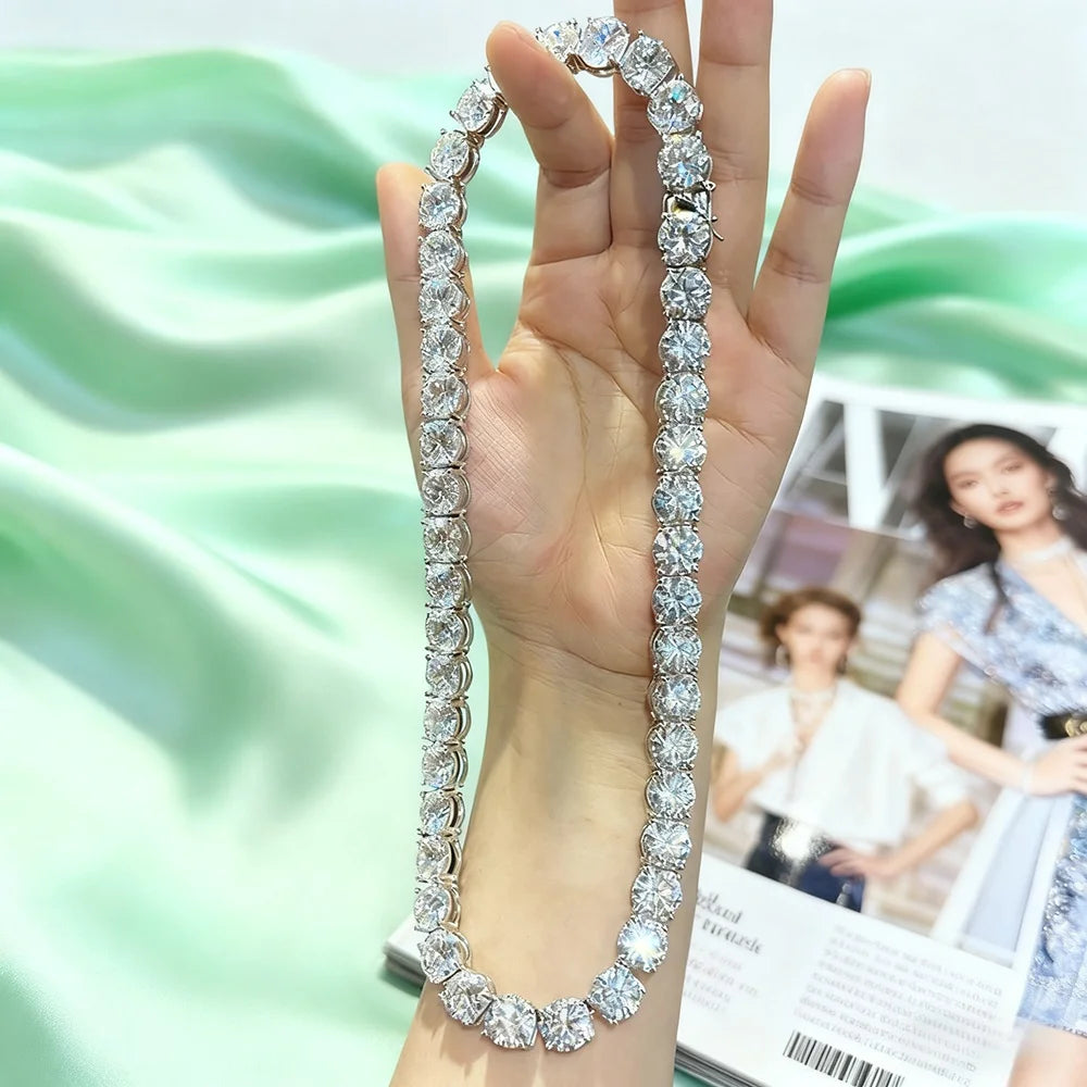 TEMGF Luxury Full 10mm Moissanite Necklace for Women Men Hip Hop Party Fashion Item 925 Silver Chain Wedding Neck Shiny Jewelry