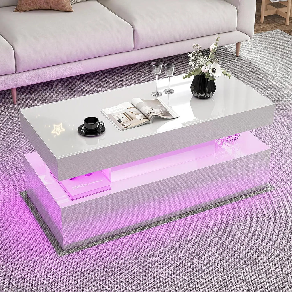 80" Fireplace TV Stand High Gloss 4-Piece Living Room Table Set LED Coffee End Table White Customized