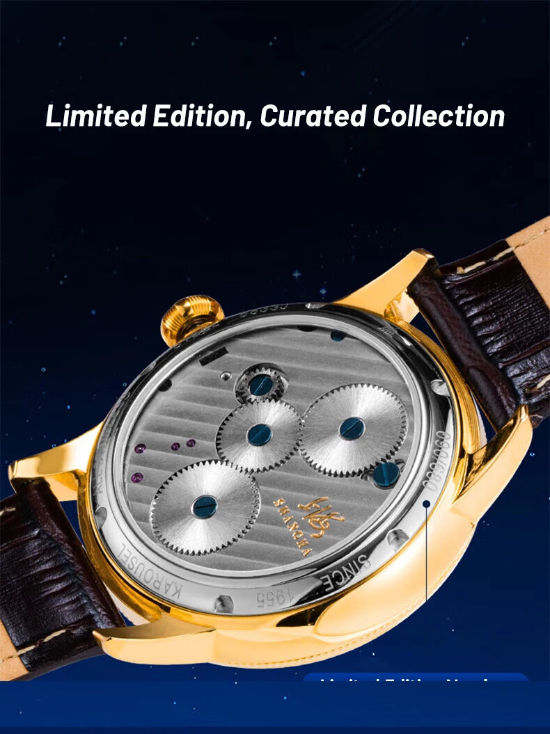 Shanghai Watch Carousel Manual Winding Mechanical Watches Luxury Men's Wristwatch Rotating Dial Luminous Waterproof Watch 6813J