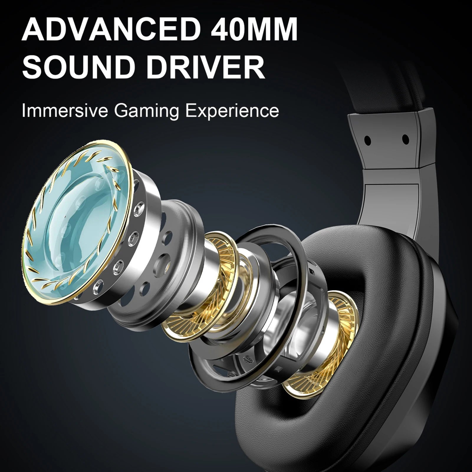 Wireless BT Gaming Headset with LED Lights, Low Latency Gaming Headphones, 40mm Drivers, Over-Ear Gaming Earphones with Omnidire