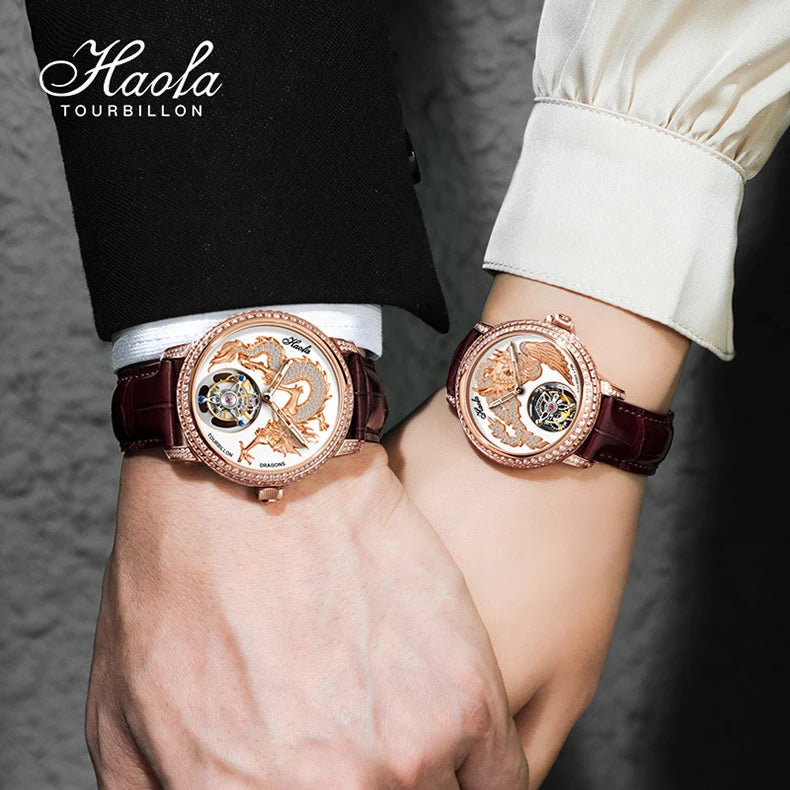 Haofa Couple Watch Luxury Tourbillon Watch Manual Movement Mechanical Wristwatch Sapphire Lovers Tourbillon Ladies Mens Watches