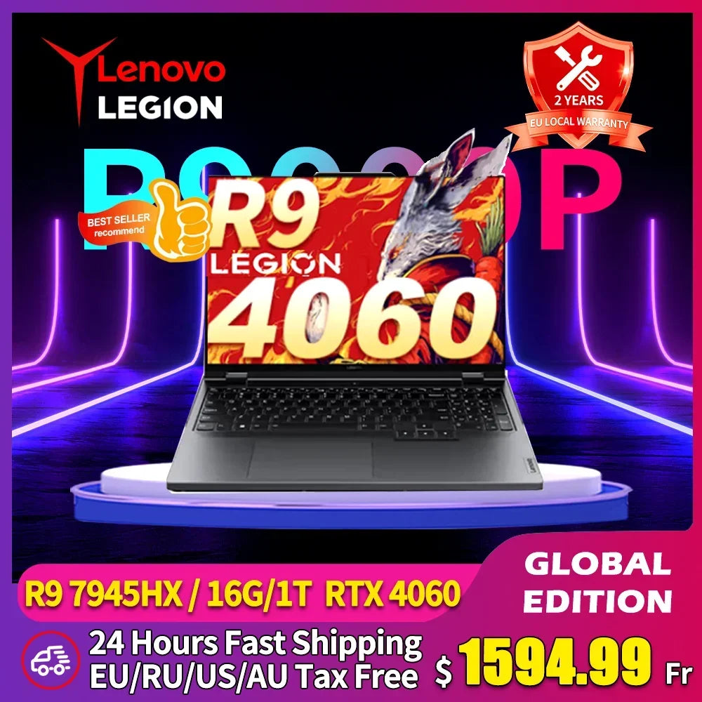 Lenovo Legion R9000P E-sports Gaming Laptop 16inch AMD R9 7945HX 1T/4T RTX4060 100%sRGB 500nits 2.5K 240Hz Game Notebook PC