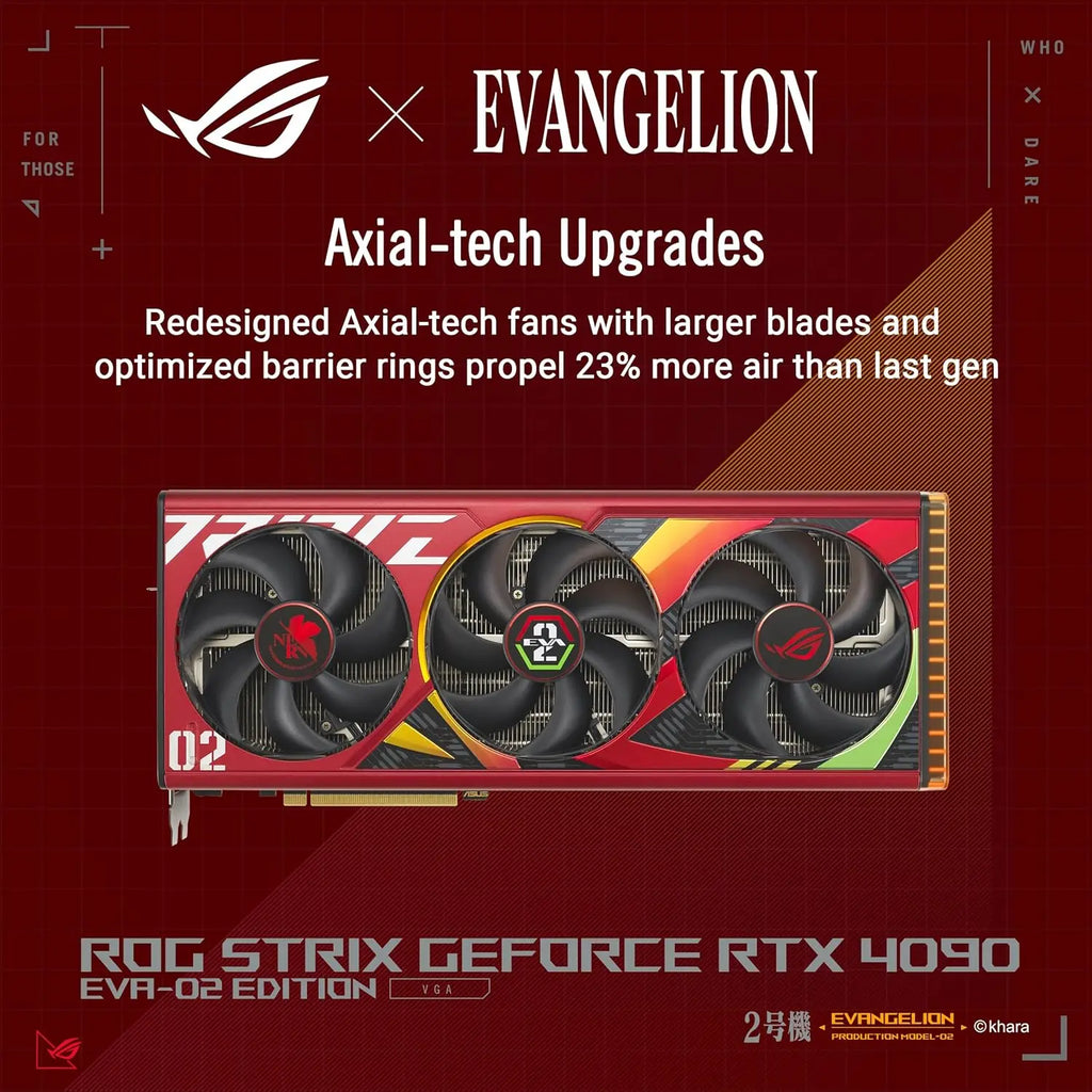 ASUS ROG Strix RTX 4090 OC EVA-02 Edition Gaming GPU 24GB GDDR6X PCIe 4.0 HDMI 2.1a DisplayPort 1.4a 3.5-Slot Design