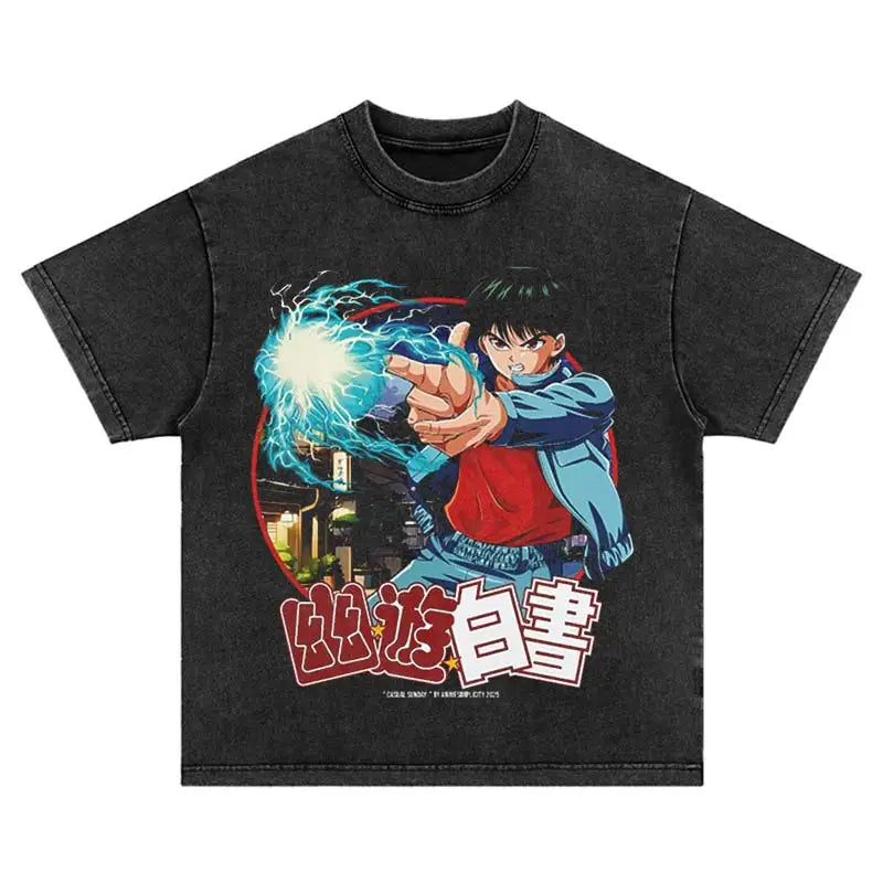 Harajuku Fashion Anime 2025 Oversized Vintage T-Shirt Trend Hip Hop Printed Streetwear Washed Leisure Cotton Loose Men Tshirt