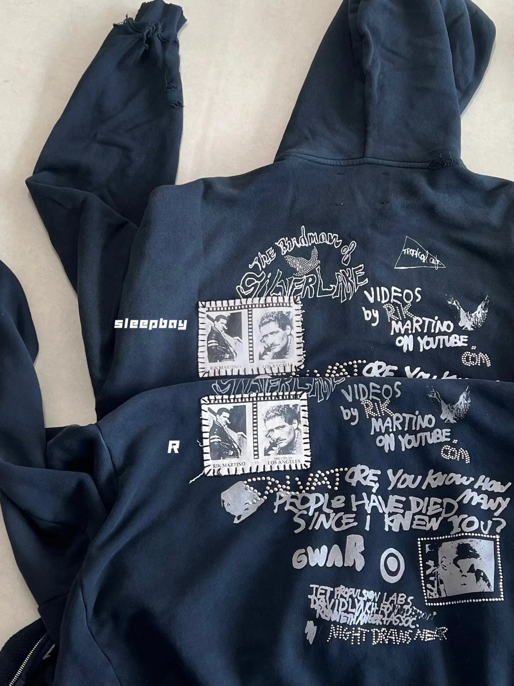 Paly Hollywood 25ss Birdman Medal Rhinestone Zipper Old Damaged Hoodie Jacket