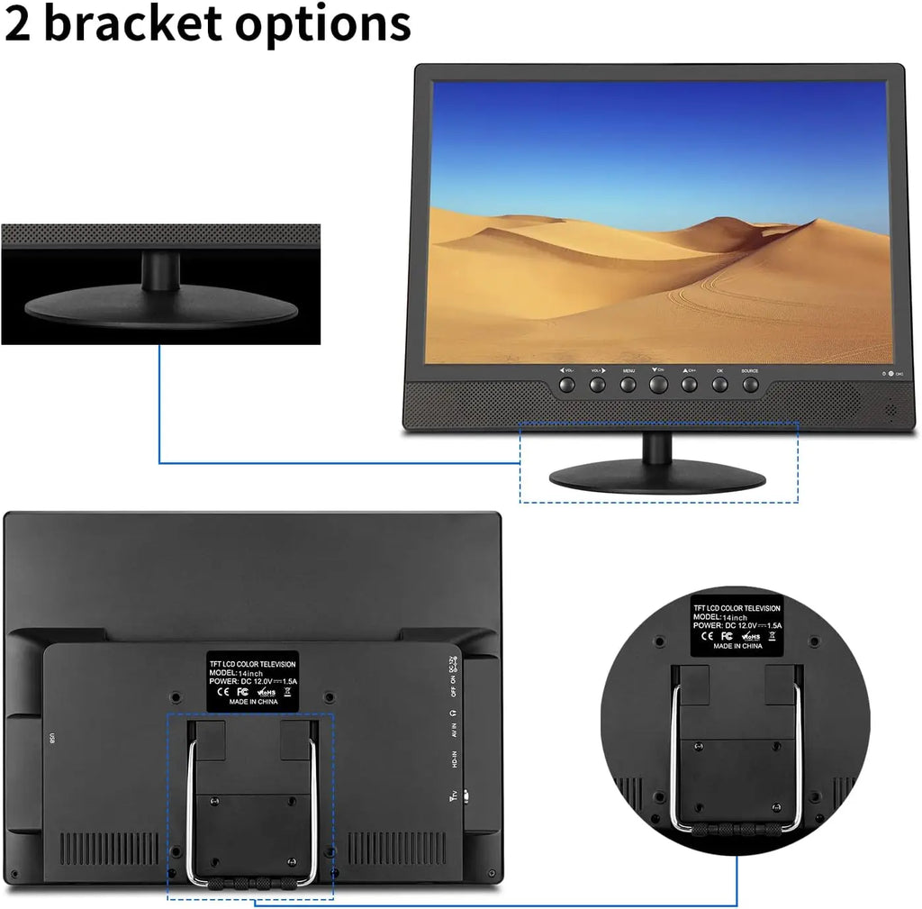 Othoig14'' Portable TV,Small TV with Batterys-HDMI,USB,AV Slot and 1 Antenna,Remote Control,12 car Cable/AC for RV car