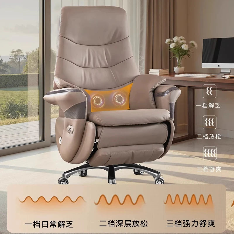 Premium Genuine Leather Executive Office Chair - Electric Massage Gaming Chair with Ergonomic Support for Home and Office JT40