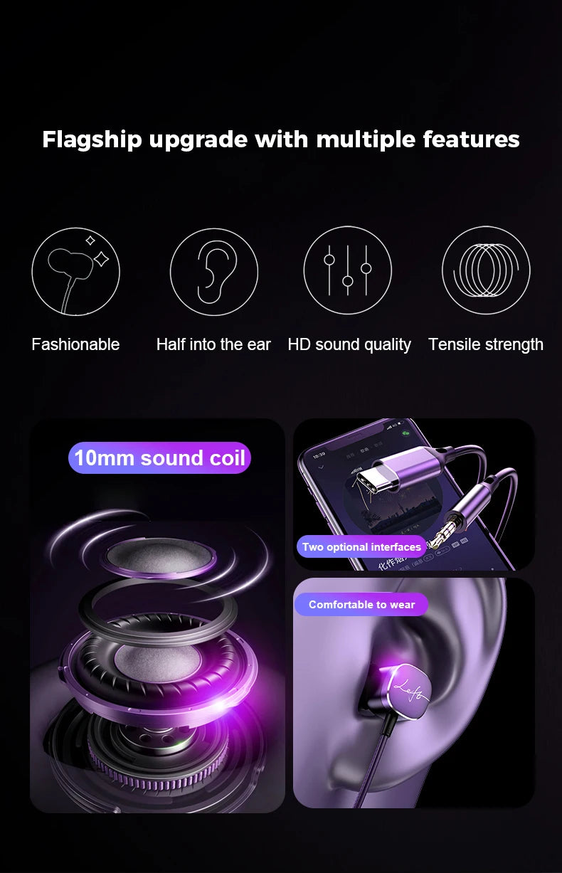 For Samsung Type C Wired Earphones HiFi Bass Surround Sound 3.5mm In-ear Headphones For iPhone 16 Galaxy Ultra S25 S24 Headsets