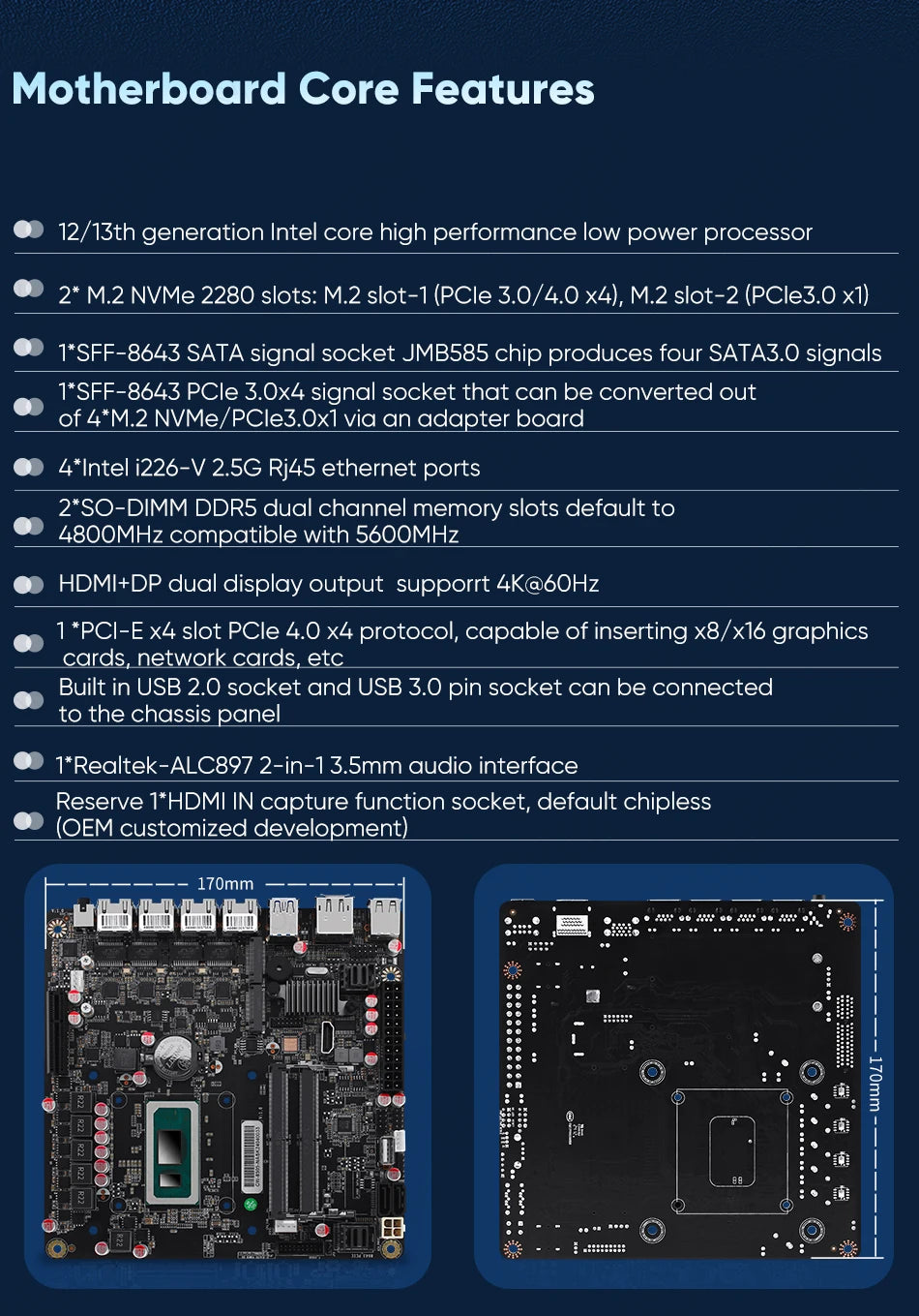 NAS Motherboard i5-12450H Pentium 8505 4*i226 Lan 6*SATA3.0 DDR5 Mini ITX Soft Router VPN Openwrt Micro Appliance DIY SFF-8643