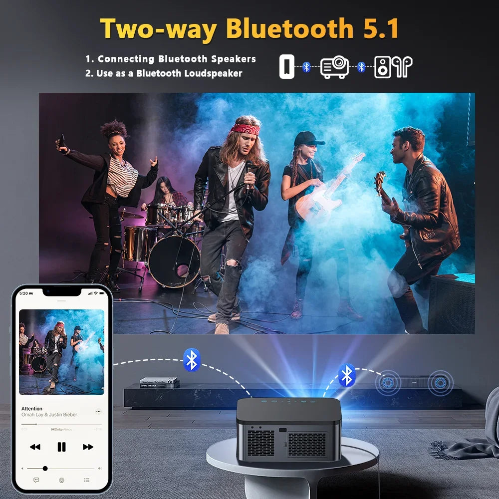 XIWBSY 1000ANSI Android Projector 25000 Lumens 4K AutoFocus/Keystone Projector Office Video Home Theater Portable Beamer Outdoor
