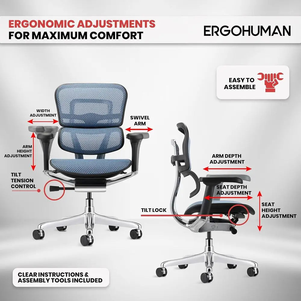 High Back Mesh Office Chair with Tension, Lock, Angle, Height, Synchro, Seat, Arm Adjustments, Blue