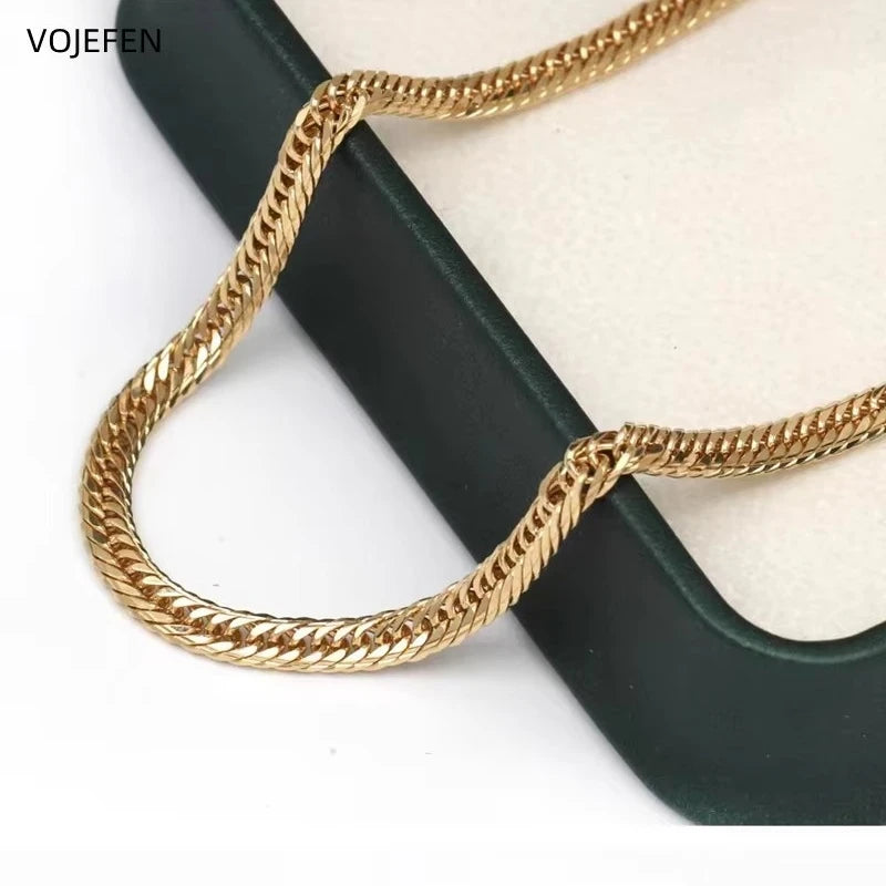 VOJEFEN AU750 Gold Cuban Necklace Jewelry Genuine For Women/Men Pure Gold 3MM Chain Neck Jewel 2026 Brand Luxury Quality Choker
