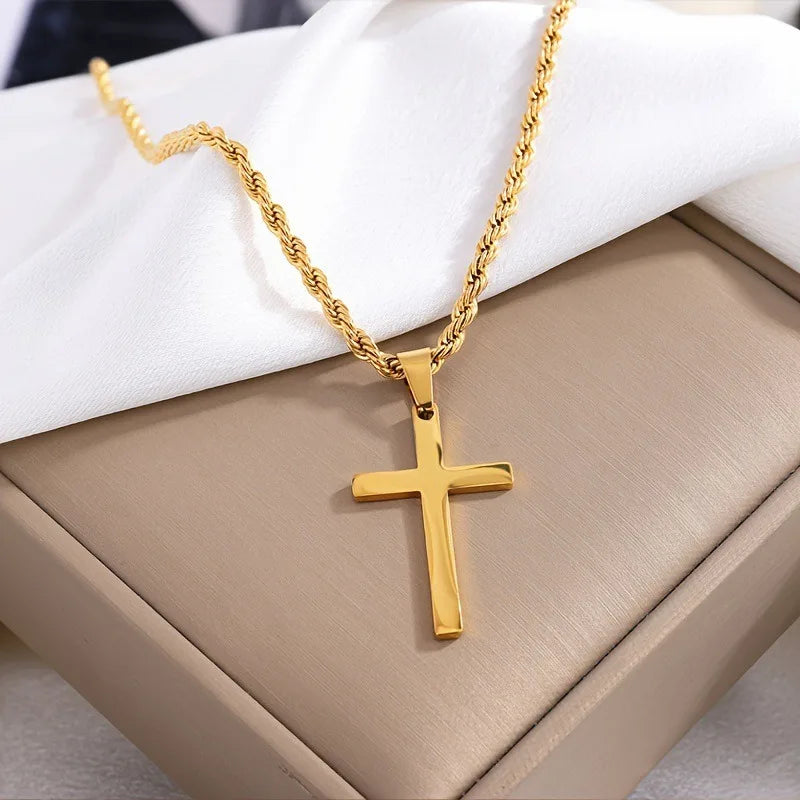 New Stainless Steel Cross Pendant Necklace for Men Women Minimalist Gold Color Jewelry Male Female Necklaces Chokers Gifts 2025