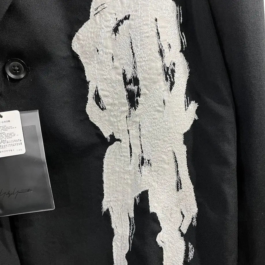 TOP-YAMAMOTO ® Dark Style Wool Embroidery Portrait Suit for Men - Black Loose Design Suits
